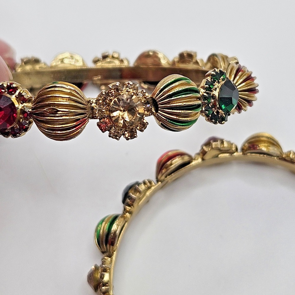 Set Bangle Bracelets Rhinestone Colorful Red Green Gold Tone - Picture 8 of 10